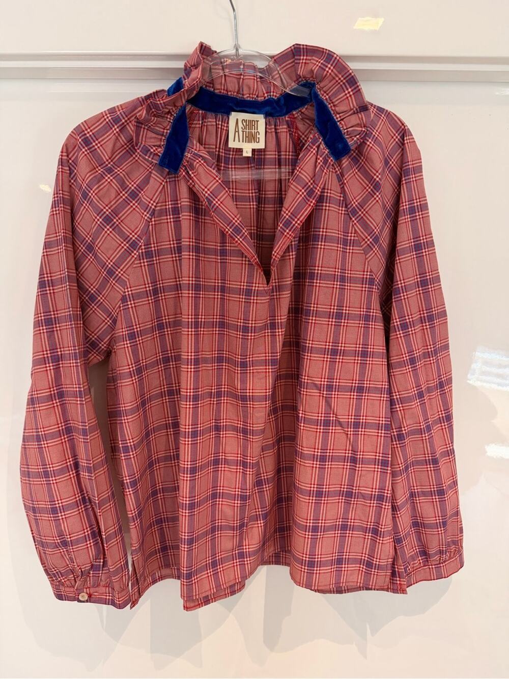 A Shirt A Thing Women's Red Plaid Button-Down Shirt with Contrast Trim